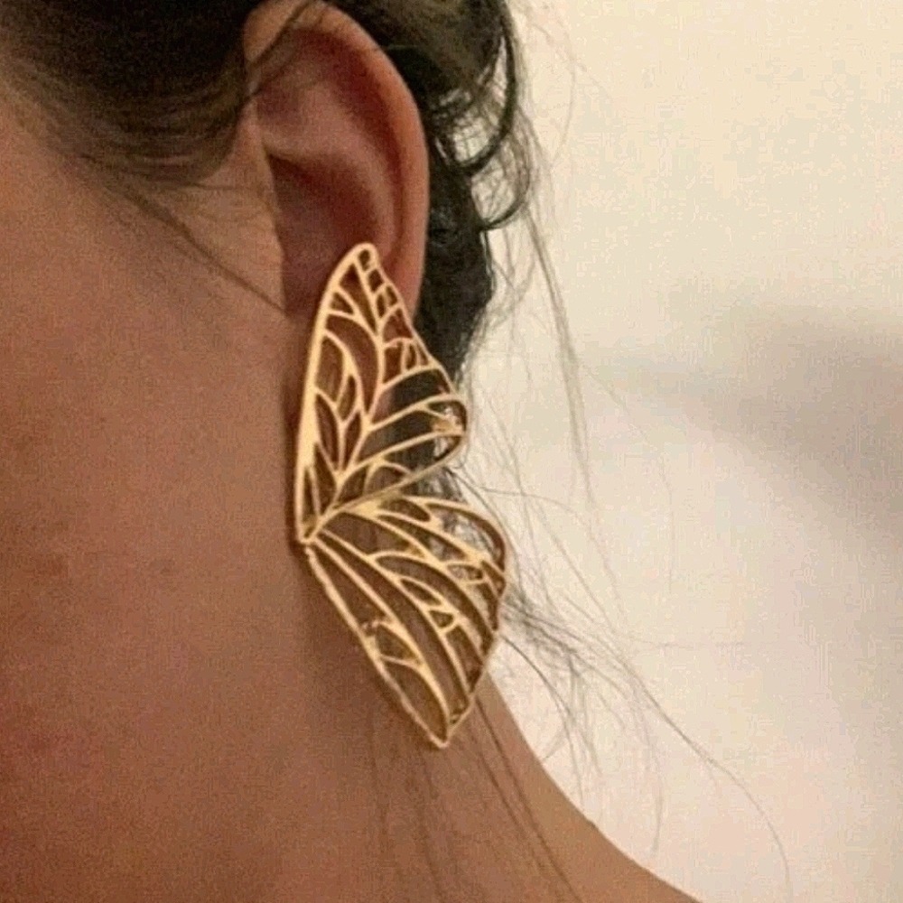 Gold Hoop metal earrings Oversized Butterfly cutout boho party 💖2/$30 - Picture 6 of 12